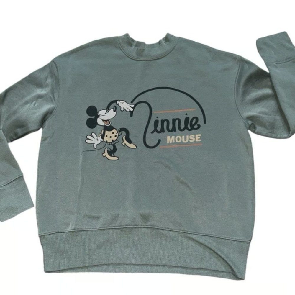Disney Minnie Mouse Graphic sage agave green pullover sweatshirt L